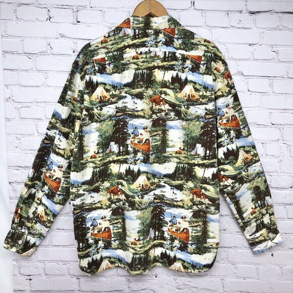 Daniel Cremieux All Over Print Fish Camping Western Button Front Flannel Sz XL - Picture 2 of 12